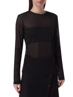 بلوزة شفافة بأكمام طويلة من الشاش مزينة بثنيات