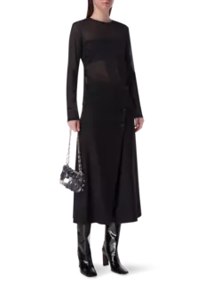 بلوزة شفافة بأكمام طويلة من الشاش مزينة بثنيات