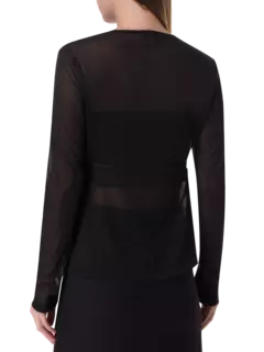 بلوزة شفافة بأكمام طويلة من الشاش مزينة بثنيات