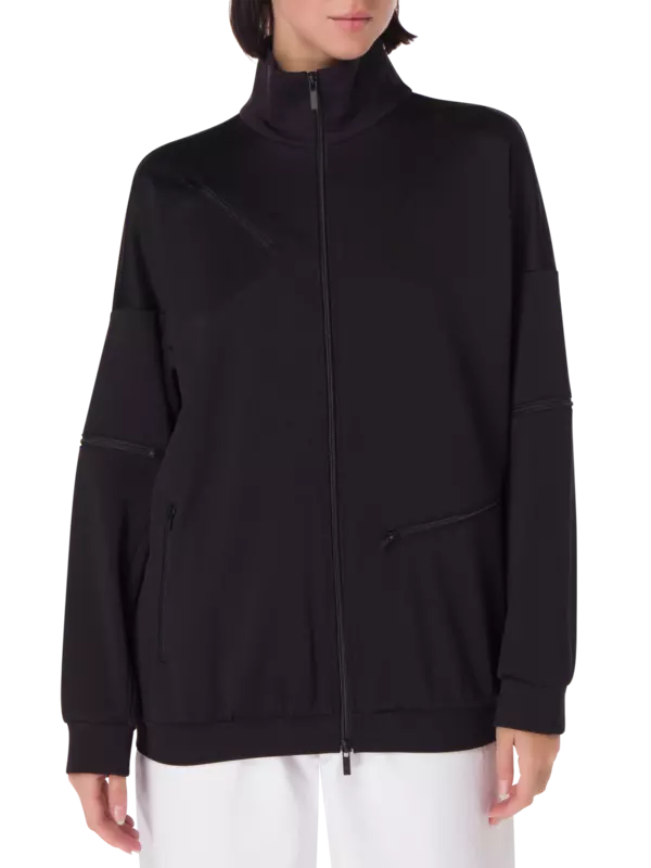 active knit zipper detailed track jacket - black