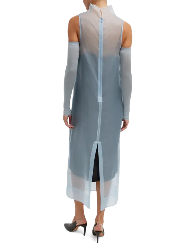 tibi organza dress melee crepe v-neck dress with organza lining