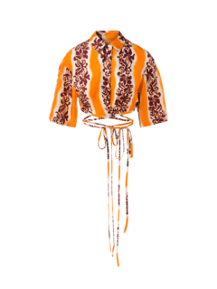 قميص قصير بأكمام قصيرة ورباط مزين بنقشة كركديه