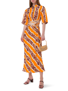 قميص قصير بأكمام قصيرة ورباط مزين بنقشة كركديه