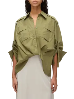 فستان متوسط الطول بتصميم قميص بقصة مريحة ومنسدلة وأكمام طويلة