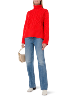 سترة رو محبوكة بنمط كابل وبياقة عالية