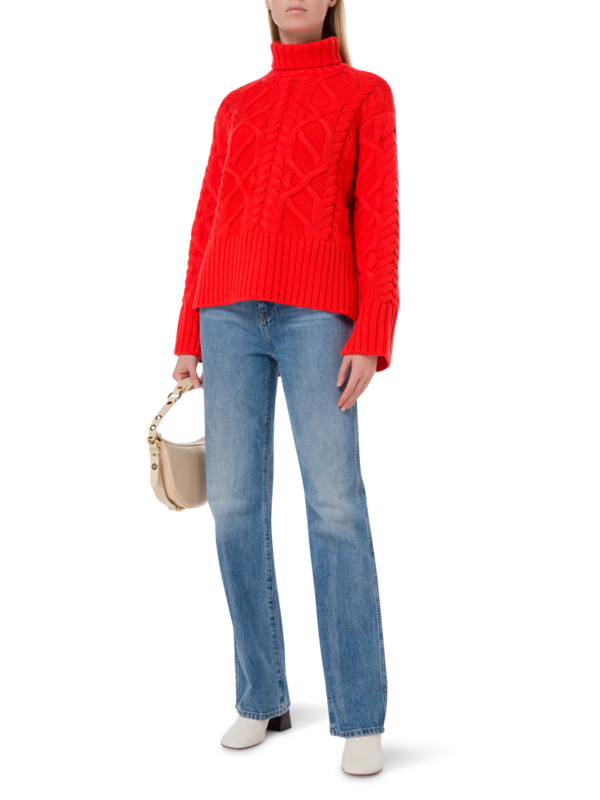 سترة رو محبوكة بنمط كابل وبياقة عالية