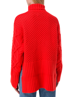 سترة رو محبوكة بنمط كابل وبياقة عالية