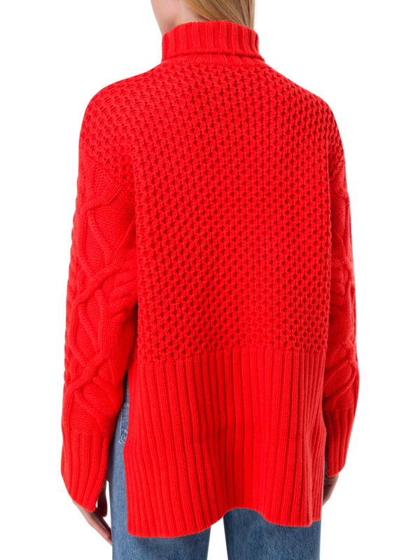 سترة رو محبوكة بنمط كابل وبياقة عالية