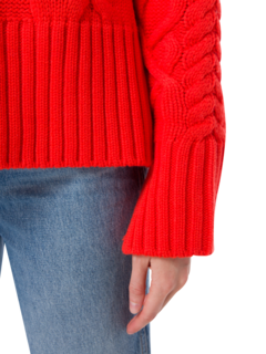 سترة رو محبوكة بنمط كابل وبياقة عالية