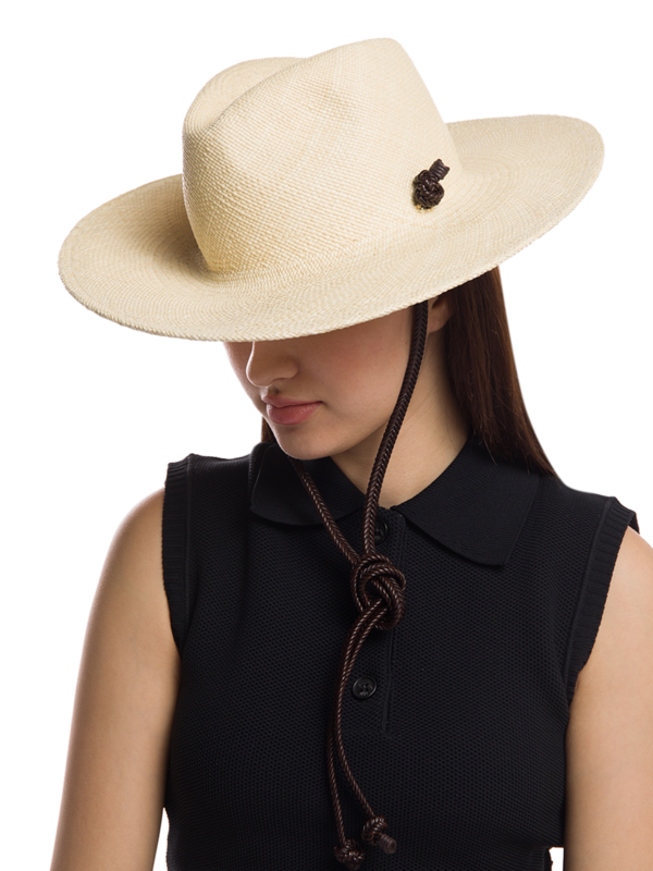 Beige Straw Hat With Black Strap