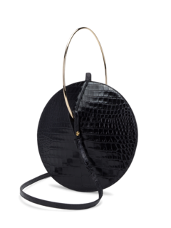 Croc Effect Leather Crossbody Flask Bag with Gold Handle