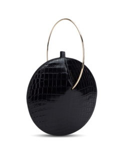 Croc Effect Leather Crossbody Flask Bag with Gold Handle