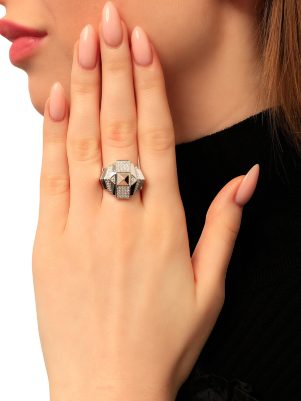 Silver and Diamond Rock Away Ring