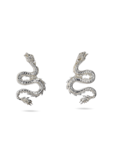 Chinese Dragon Silver-Tone Earrings