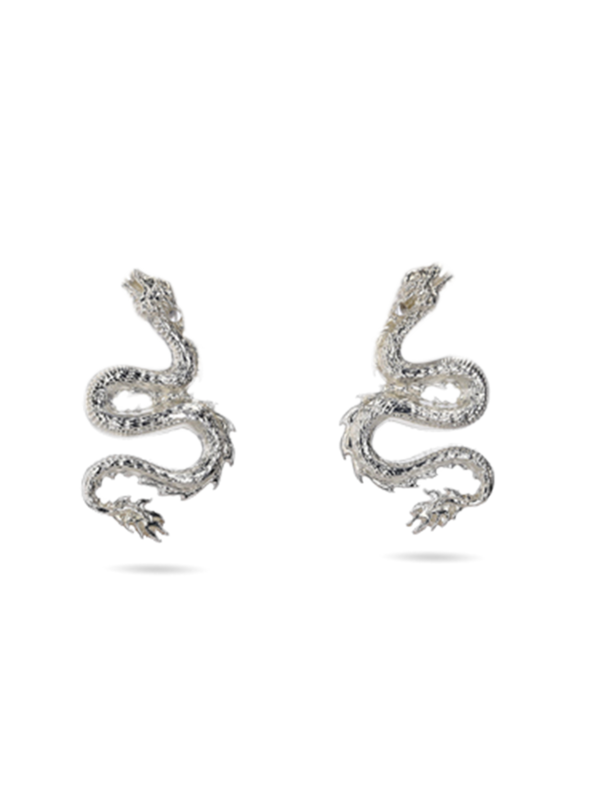 Chinese Dragon Silver-Tone Earrings