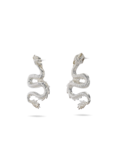 Chinese Dragon Silver-Tone Earrings