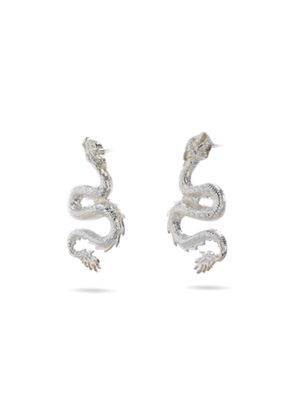 Chinese Dragon Silver-Tone Earrings