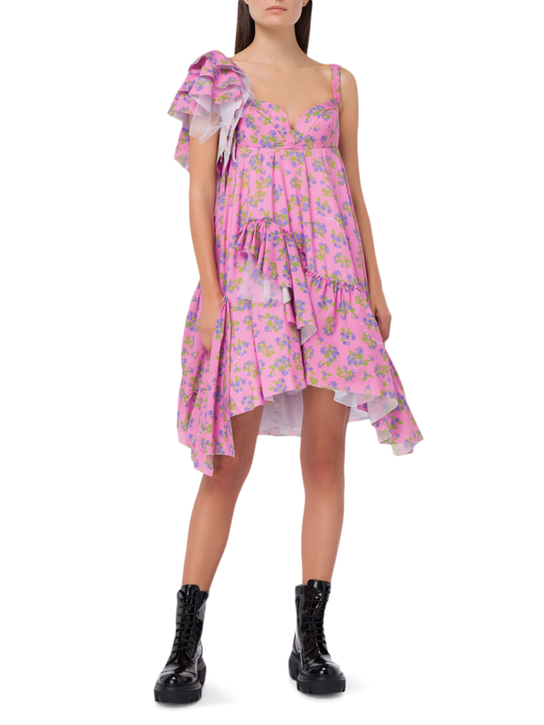 Drop-Shoulder Ruffled Dress