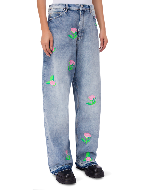 Rose-Printed Denim Jeans