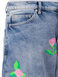 Rose-Printed Denim Jeans