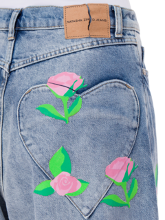 Rose-Printed Denim Jeans