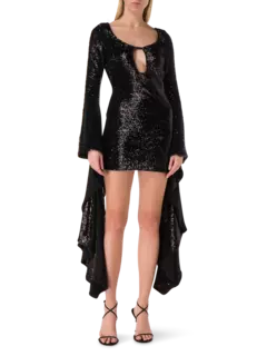 فستان ترتر قصير بأكمام طويلة ضيقة من الأعلى وواسعة من الأسفل