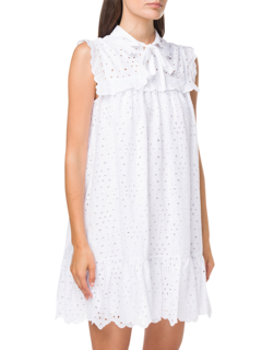 Mini Dress with Baby Doll Cut and Perforated Detailing