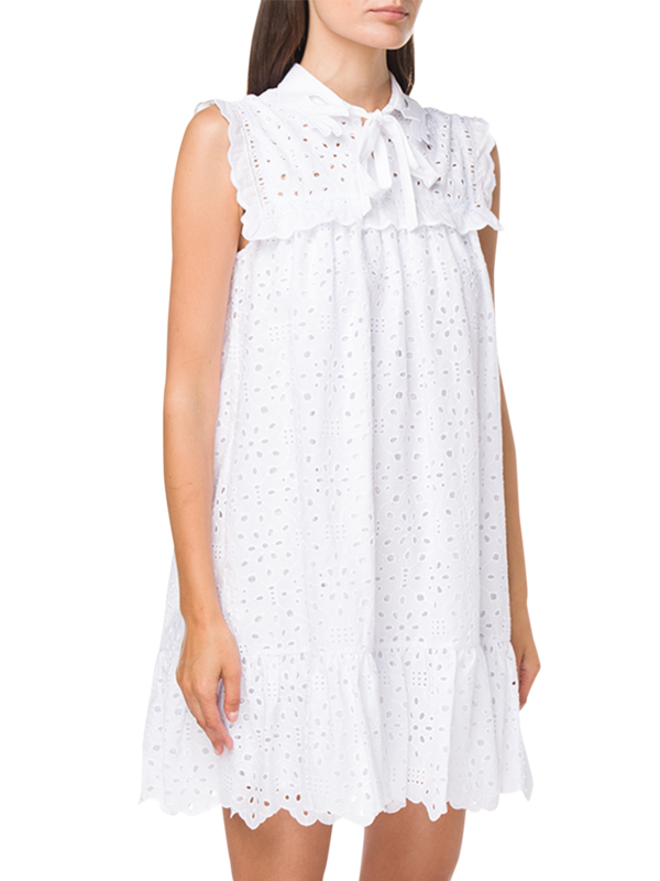 Mini Dress with Baby Doll Cut and Perforated Detailing