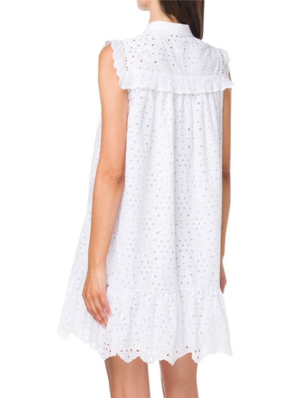 Mini Dress with Baby Doll Cut and Perforated Detailing
