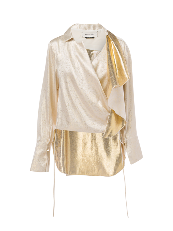 Michele Metallic Wrap Top