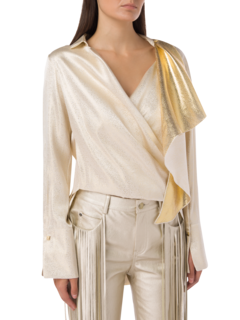 Michele Metallic Wrap Top