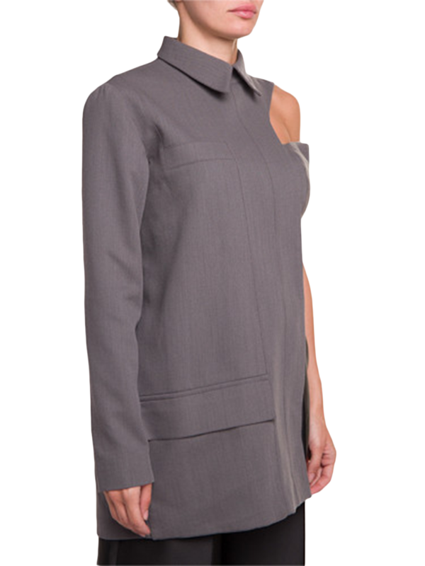 Grey One Sleeve Formal Blouse