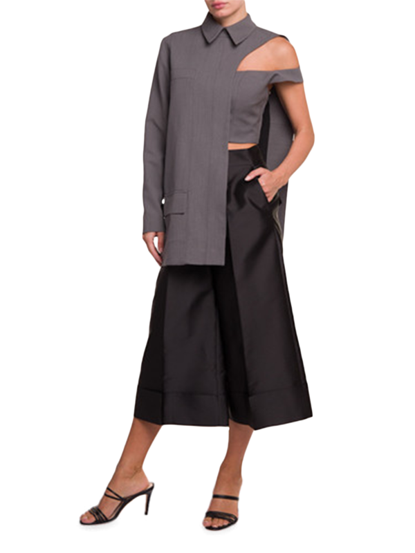 Grey One Sleeve Formal Blouse