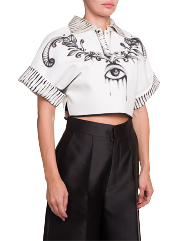 White Formal Half-Stomach Blouse with Zebra Design