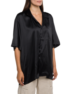 Oversized Silk Button-Down with Asymmetric Hemline