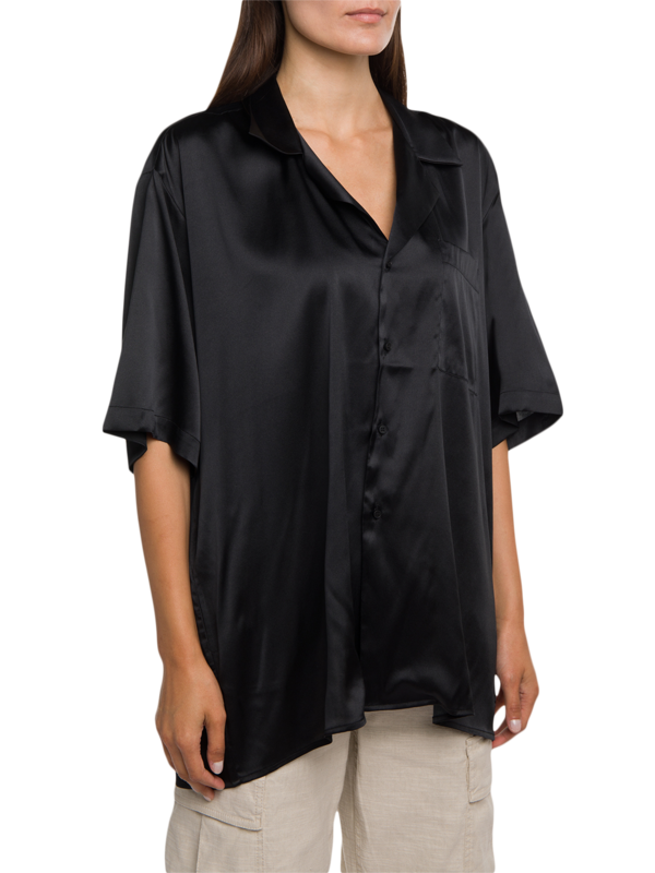 Oversized Silk Button-Down with Asymmetric Hemline