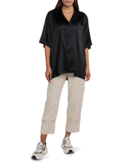 Oversized Silk Button-Down with Asymmetric Hemline