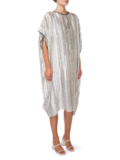 Silk Shift Dress with Allover Text Pattern