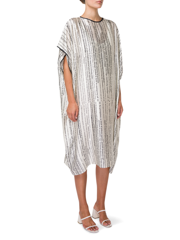 Silk Shift Dress with Allover Text Pattern