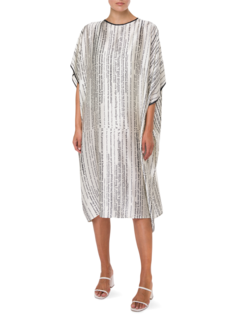 Silk Shift Dress with Allover Text Pattern
