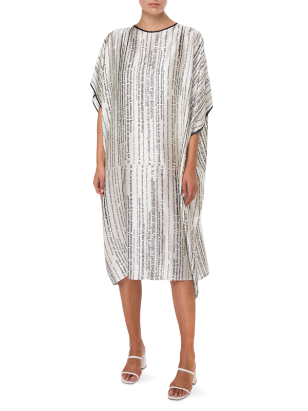 Silk Shift Dress with Allover Text Pattern