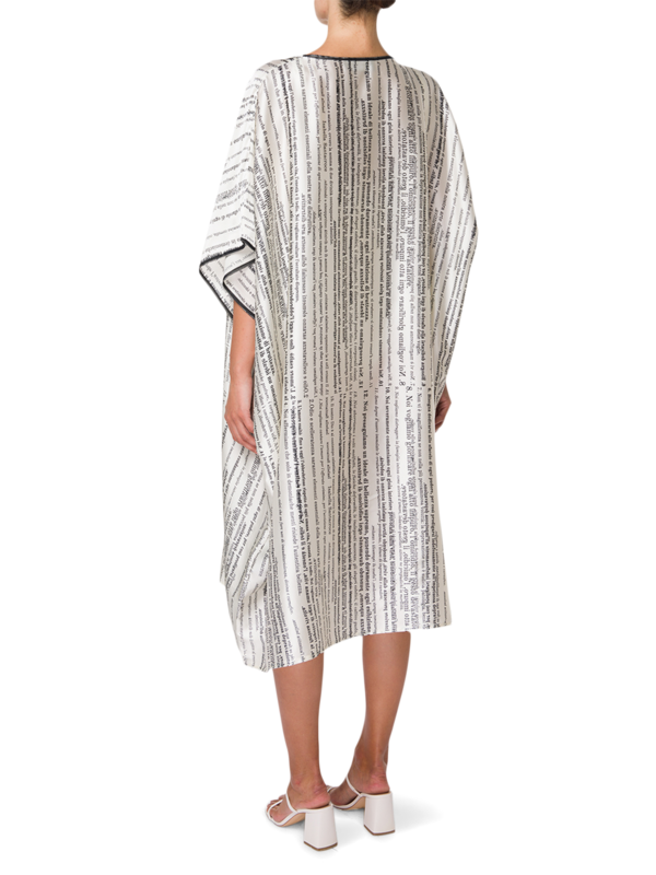 Silk Shift Dress with Allover Text Pattern