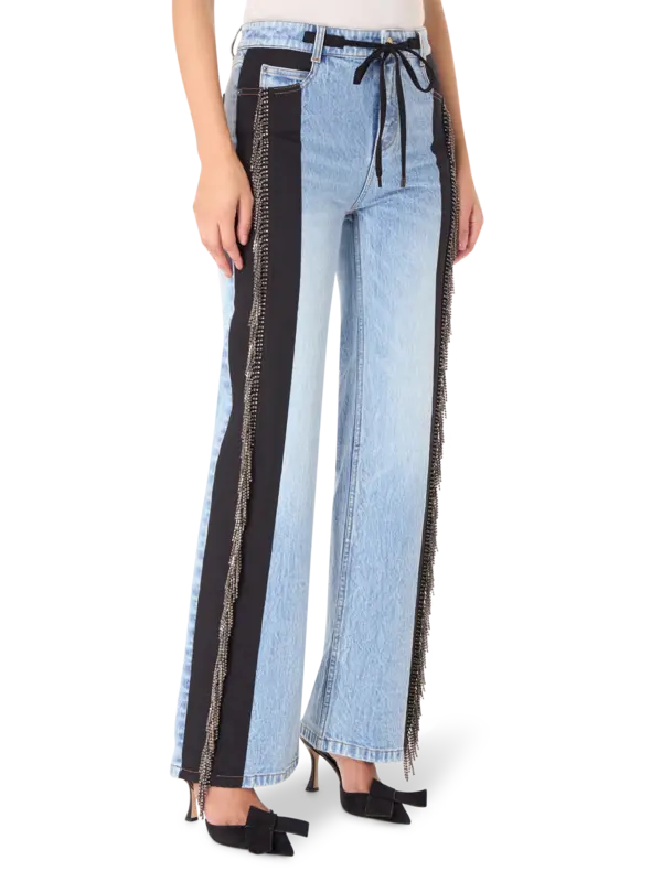 بنطال جينز بوي فريند أوكي مزين بشراشيب من الكريستال