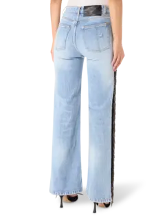 بنطال جينز بوي فريند أوكي مزين بشراشيب من الكريستال