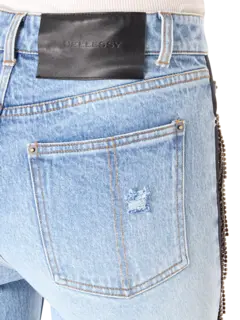 بنطال جينز بوي فريند أوكي مزين بشراشيب من الكريستال