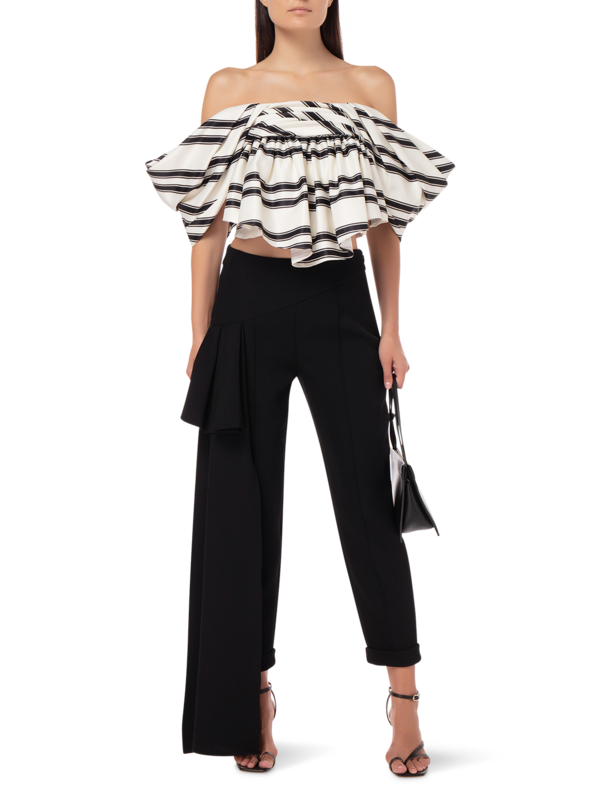 STRETCH CREPE ROMEO PANT WITH SIDE DRAPE DETAIL