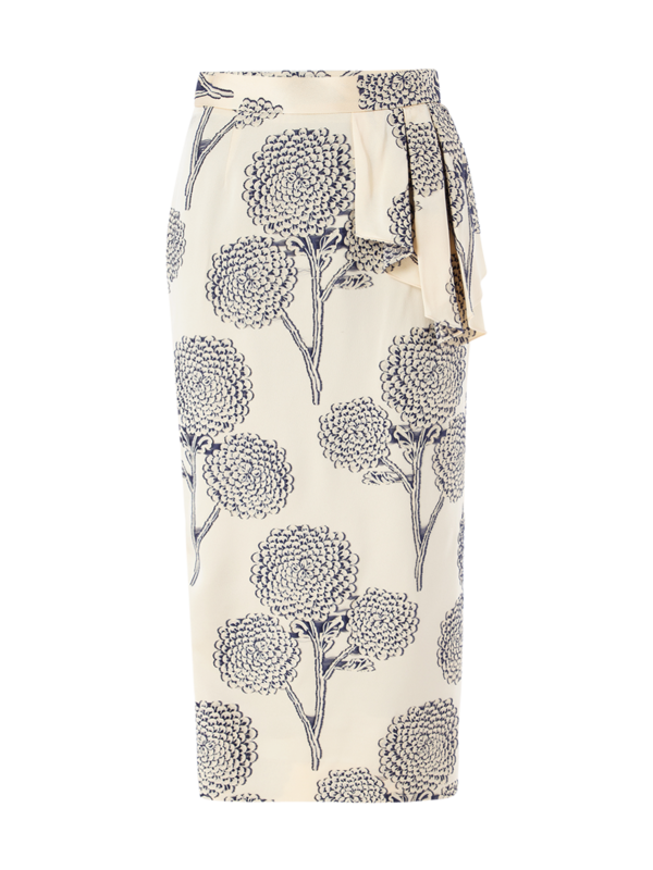 FLORAL EMBROIDERED SATIN AMELIE PENCIL SKIRT
