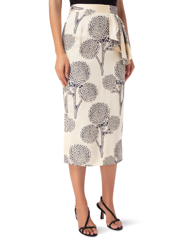 FLORAL EMBROIDERED SATIN AMELIE PENCIL SKIRT