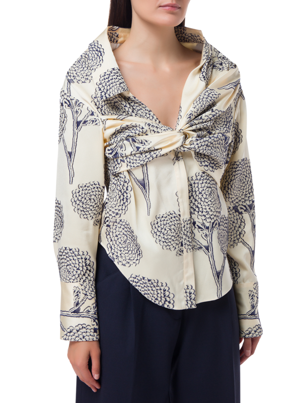 FLORAL EMBROIDERED SATIN HARDIN LONG SLEEVE SHIRT