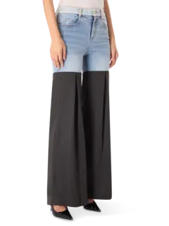 Neville Mixed-Media Wide-Leg Jeans